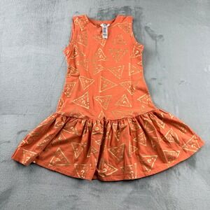 Guess Kids Girls 8 Orange Gold Metallic Logo‎ Sleeveless Drop Waist Ruffle Dress